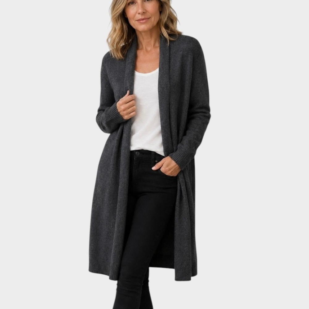 Theory Cashmere Belted Longline Cardigan Duster Sweater Charcoal Grey SZ S